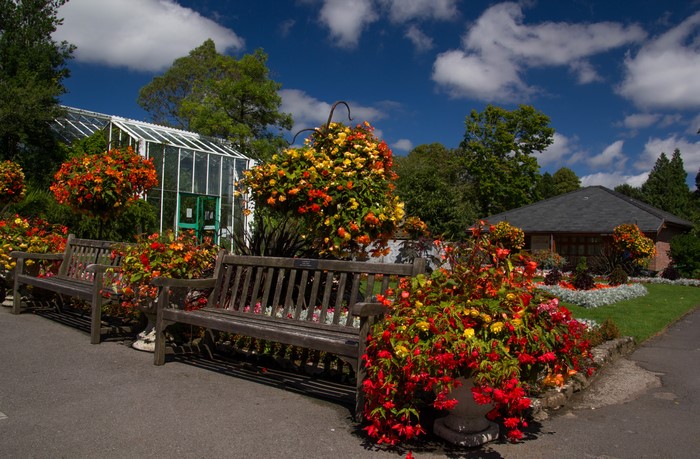 Swansea Botanic Gardens, Wales, Park Benches and Greenhouses