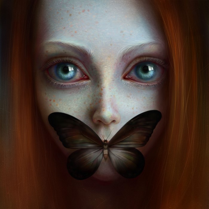 Painting Art of a Redhead Girl with Butterfly