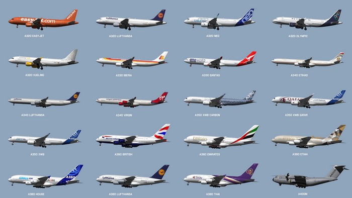 Collection of Airbus Passenger Airplanes