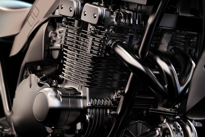 Closeup of a motorcycle engine