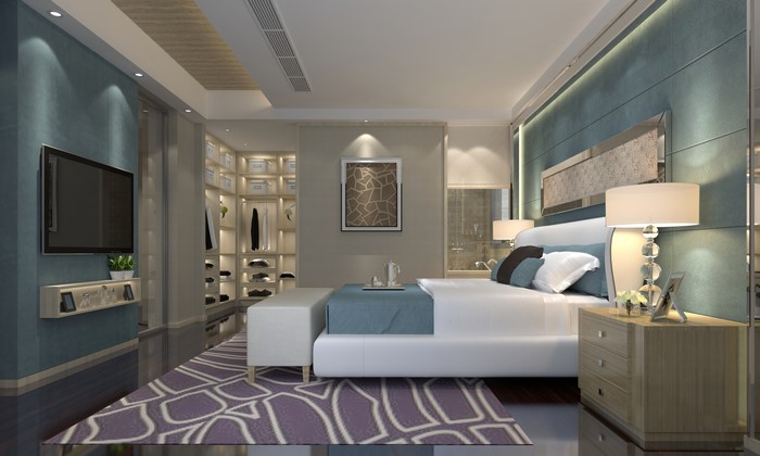 Modern Bedroom Interior Design with Bed and Lamps