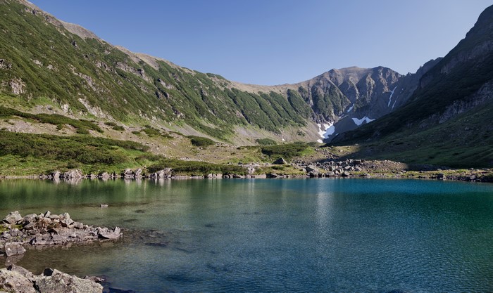 4K Lake and Mountains on Kamchatka Peninsula, Russia