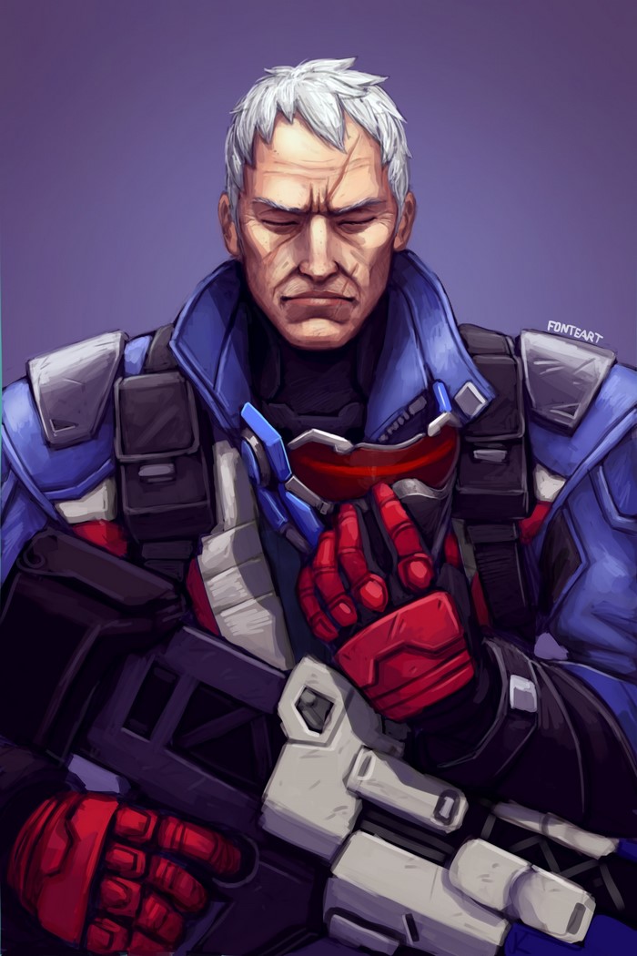 Soldier 76 from Overwatch holding a rifle