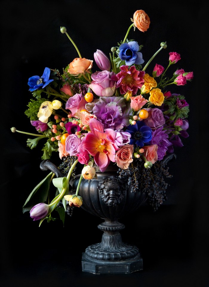 Floral arrangement in a decorative urn