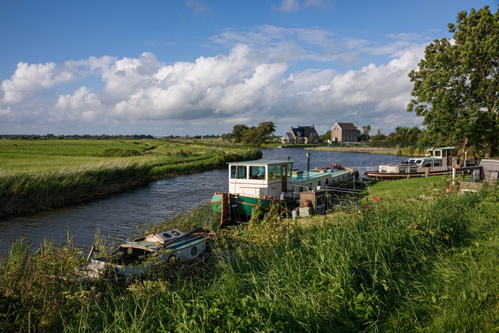 Boats on a canal in Muiden, Netherlands