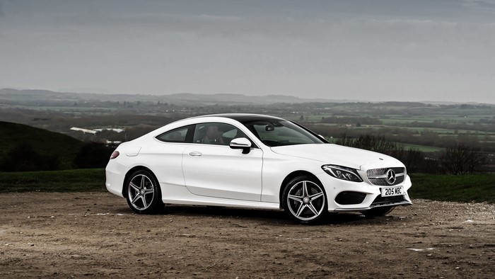 White Mercedes-Benz C-Class Coupe 4K