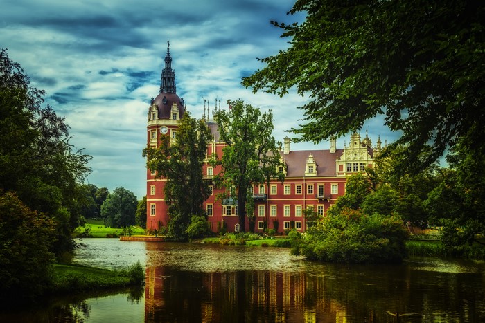 4K Muskau Park Castle with Pond and Trees, Germany