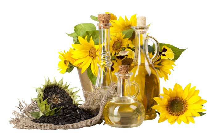 Sunflower oil with sunflowers and seeds