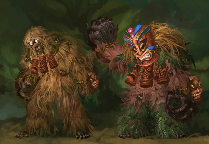 Two jungle creatures with tiki masks in Heroes of Newerth