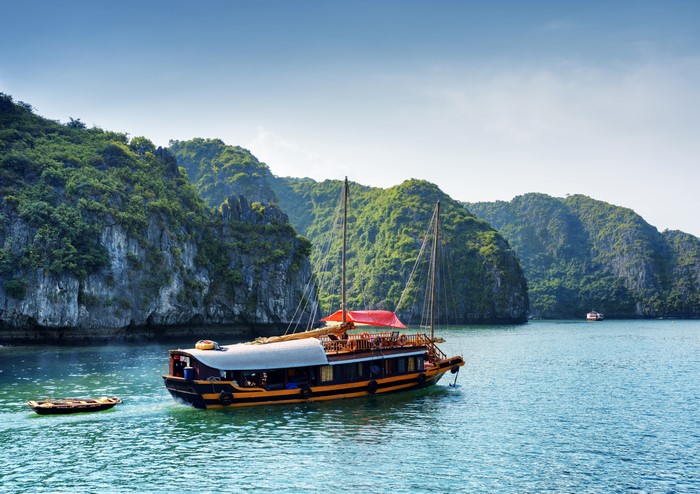 Boat sailing in Halong Bay, Vietnam
