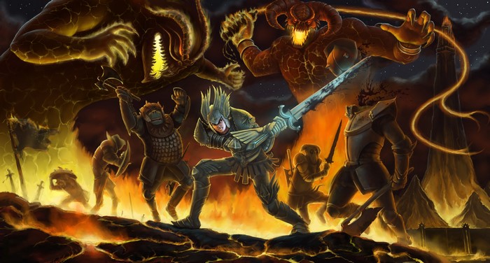 Warriors Battle Monsters with Swords and Armor