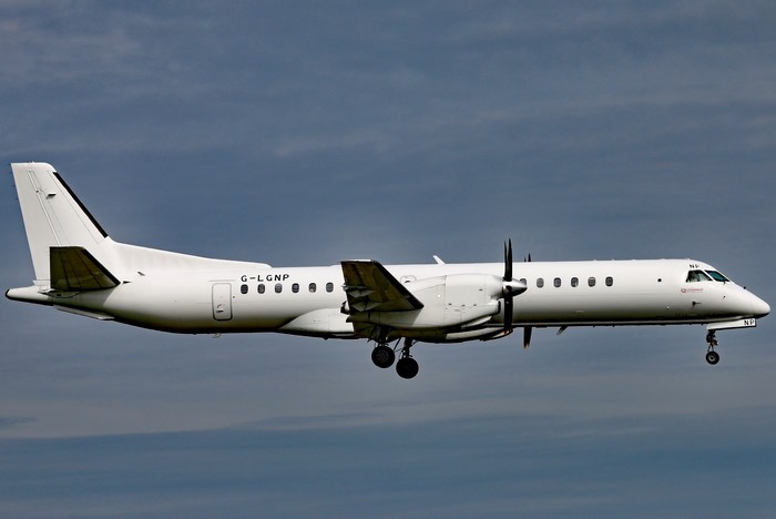 G-LGNP Saab 2000 Loganair airplane in flight