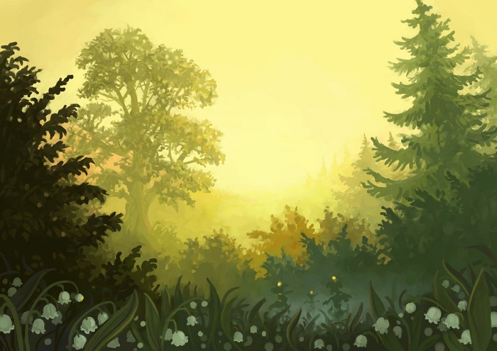 Painting Art of a Forest with Lily of the Valley