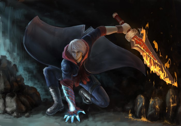 Nero from Devil May Cry 4 with flaming sword