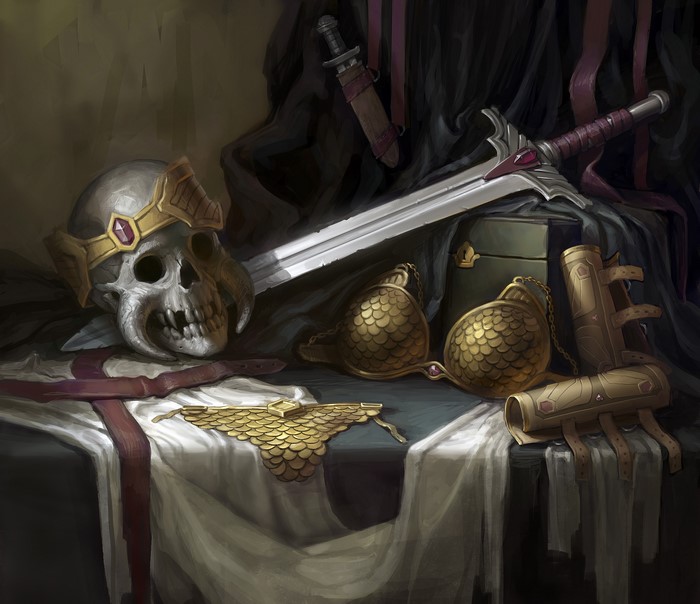 Skull with Crown, Sword, and Armor