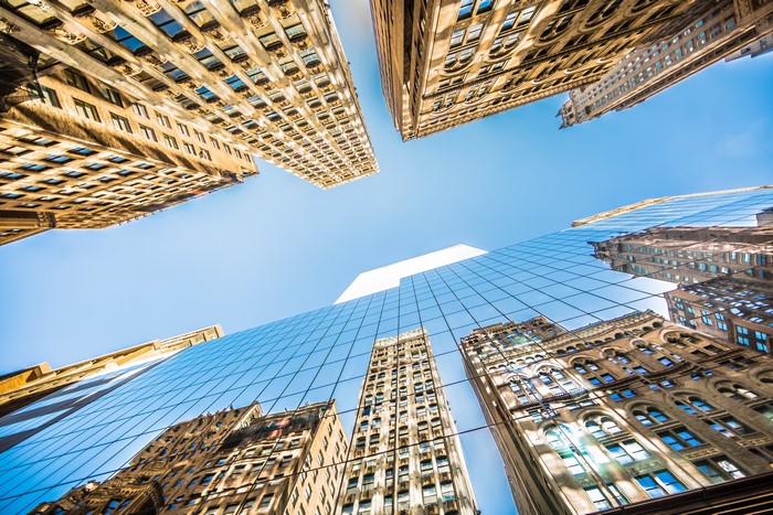 Skyscrapers in New York City seen from below