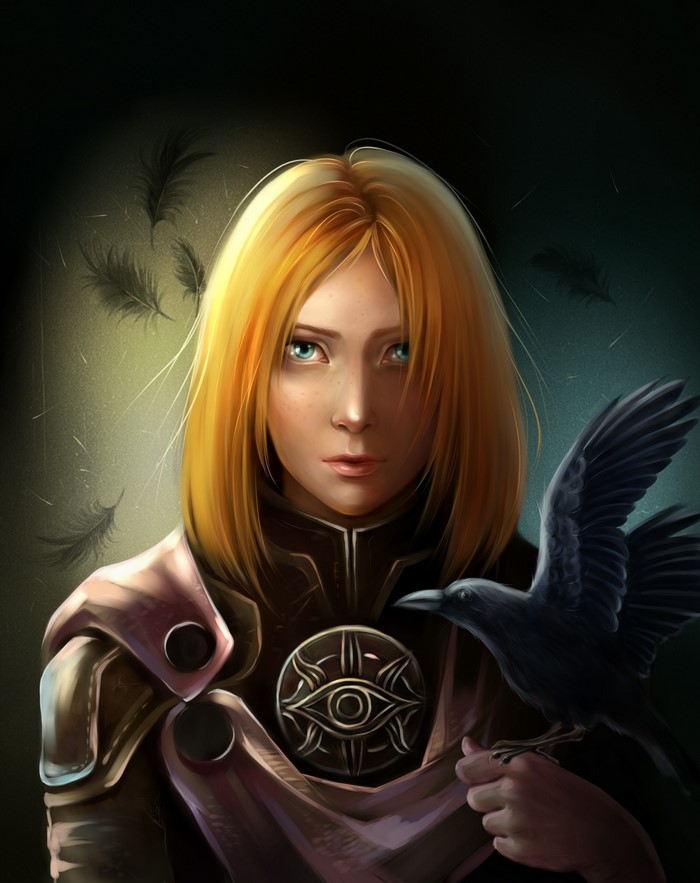 Leliana from Dragon Age with a crow