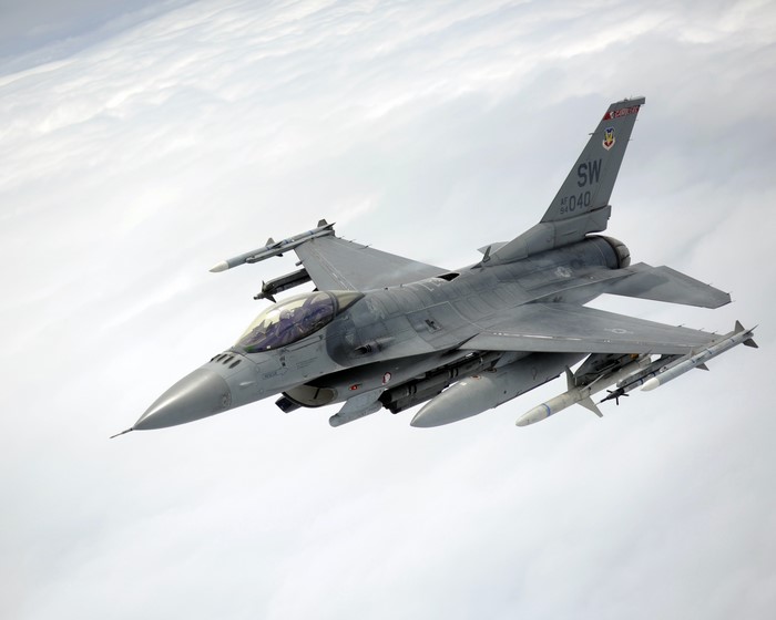 F-16 Fighting Falcon fighter jet in flight