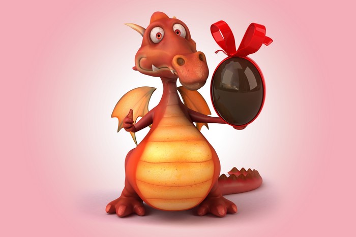 Funny Dragon Holding Chocolate Easter Egg