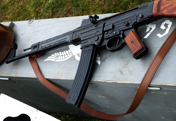 Sturmgewehr 44 assault rifle on a wooden crate