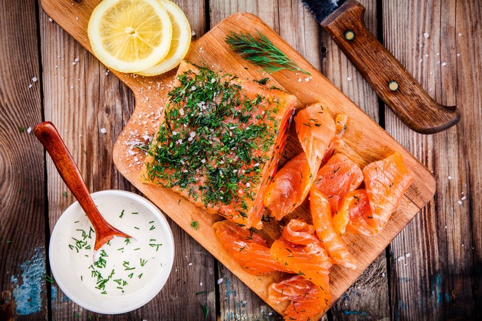 Smoked Salmon with Dill, Lemon, and Cream Dip