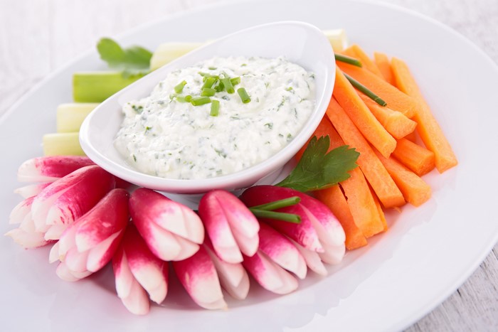 Vegetables with Dip on a Plate
