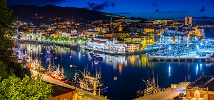 Bermeo Basque Country Spain Nighttime Marina with Ships