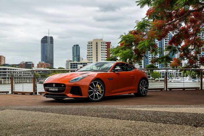 Orange Jaguar F-Type SVR Coupe in City