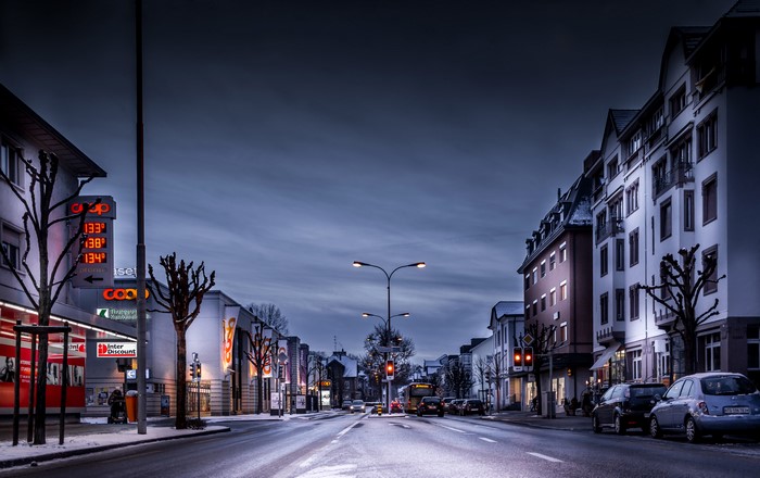 Street in Arbon, Switzerland at Evening in Winter