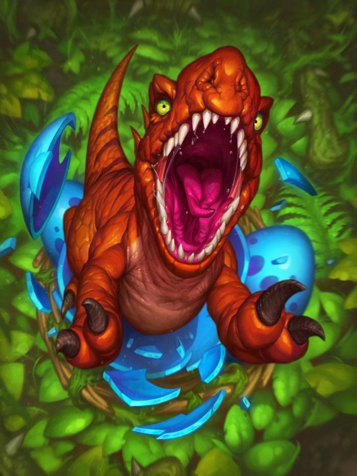 Devilsaur hatching from a blue egg in a nest