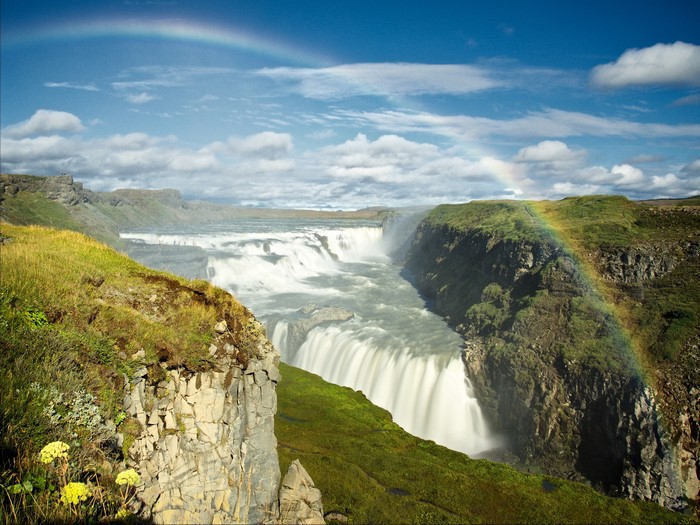 Gullfoss Waterfall in Iceland with Rainbow