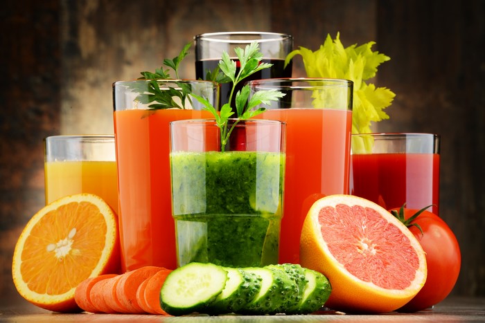 Assortment of Fresh Juices and Fruits