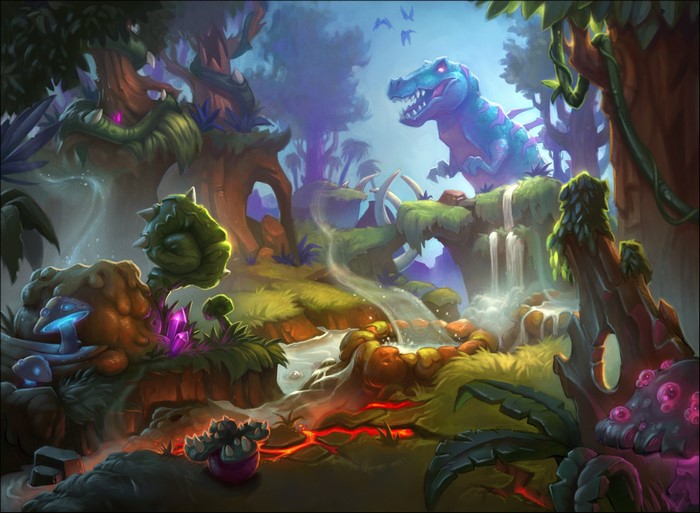 Dinosaurs in a Fantastic Jungle World