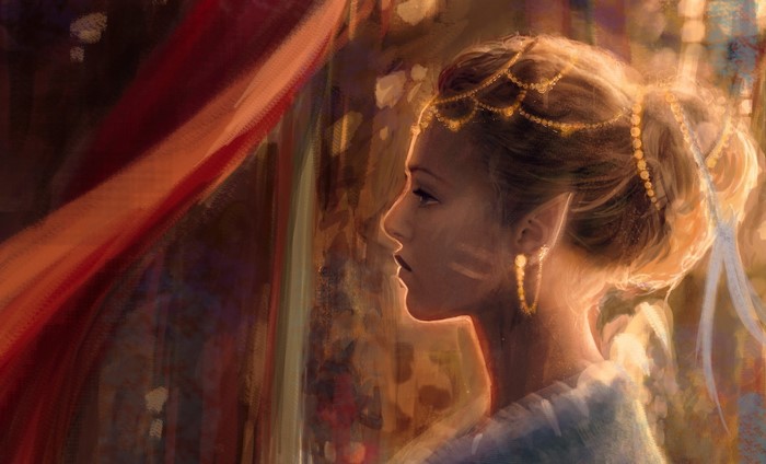 Elf woman with golden jewelry