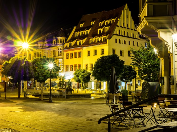 4K Zwickau Germany Night Street Lights Houses Trees