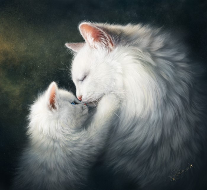 Mother cat and kitten painting