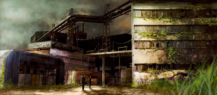 Ellie and Joel from The Last of Us in a factory