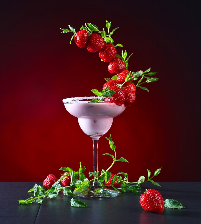 Strawberry Cocktail with Mint and Sugar Rim