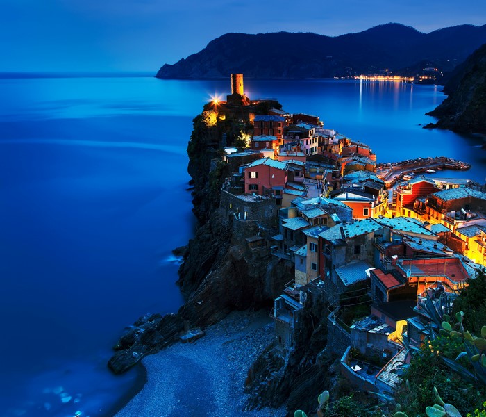 Vernazza village on a cliff at night, Italy