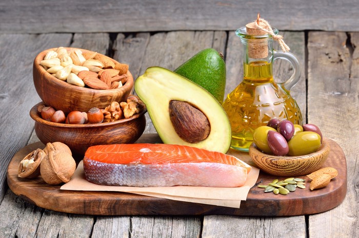 Healthy Fats: Salmon, Avocado, Nuts, Olives, and Oil