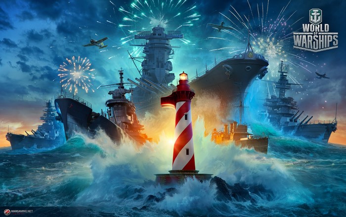 World of Warships with Ships and Lighthouses