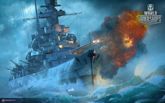 German Battleship Scharnhorst firing in World of Warships