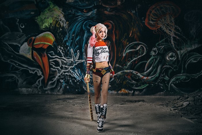 Harley Quinn Cosplayer with Baseball Bat
