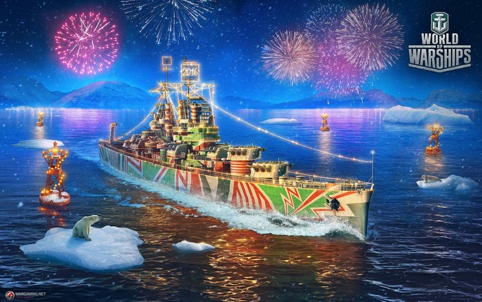 World of Warships Christmas Cruiser with Fireworks