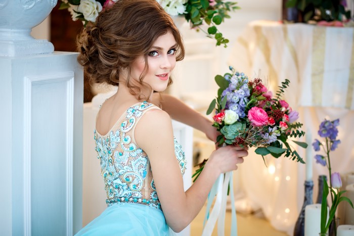 Beautiful woman with bouquet