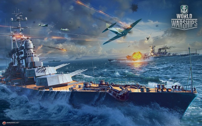 World of Warships battle with planes and ships