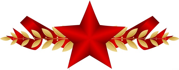 Red Star Decoration with Laurel Wreath and Ribbon
