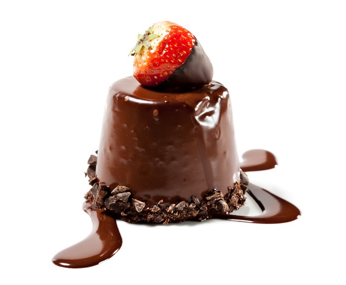 Chocolate cake with strawberry and chocolate drizzle