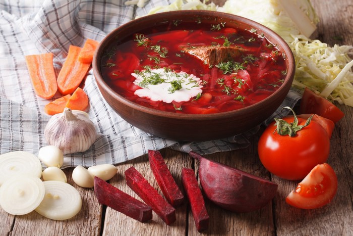 Borscht soup with ingredients
