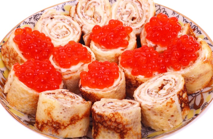 Pancakes with Caviar on a Plate